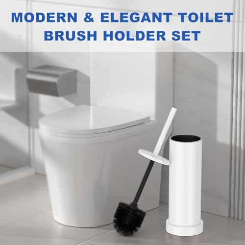 304 Stainless Steel Toilet Brush and Holder Set, Heavy Duty Toilet Bowl Brush and Holder with Removable Inner Bowl, Splash Protection, Long Handle for Bathroom - color: Satin White