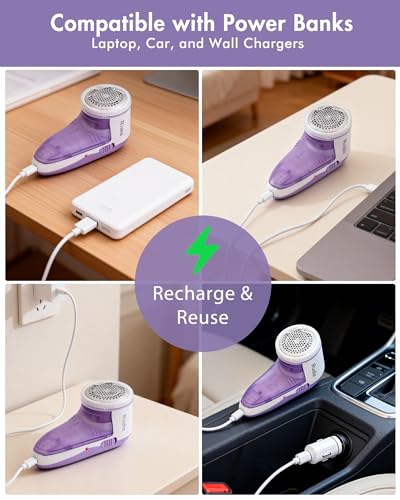 Ruidla Fabric Shaver Lint Shaver Defuzzer, Rechargeable Lint Remover - color: Purple