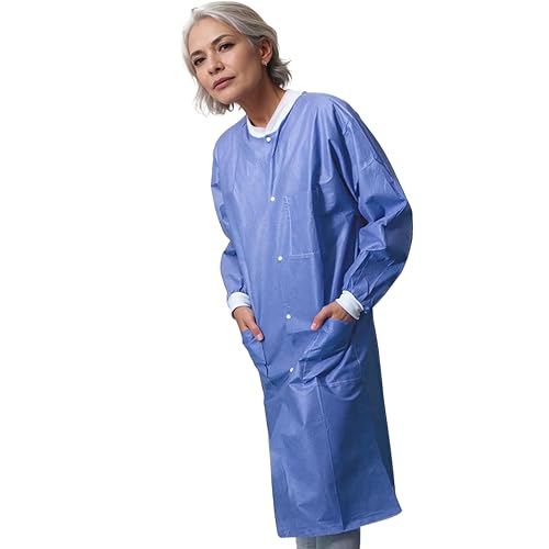 Sunlite Ultra 3600 Series Premium Disposable Lab Coats, Pockets, Knit Collar & Cuffs, Knee Length, 10 Pack - color: Ceil Blue, size: 2X