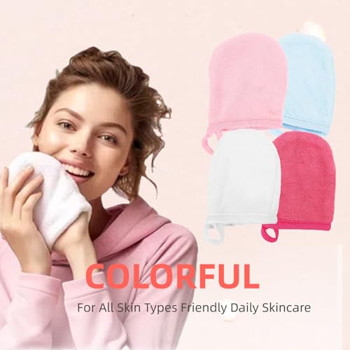 FOMIYES Reusable Makeup Remover Pads mitt for Face,Eye,Lips Microfiber Gentle Facial Cleansing Cloths Face Wash Wipes for All Skin Types Friendly for Daily Skincare Pack of 4