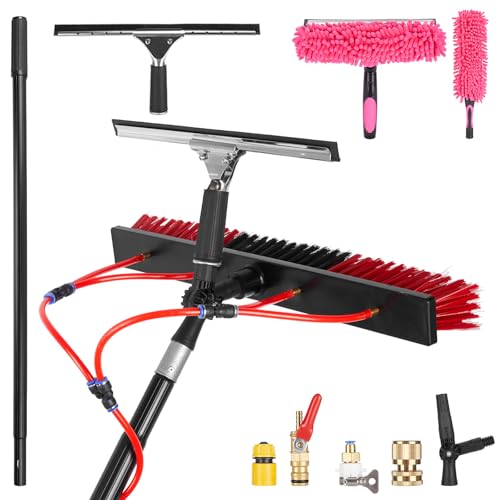 26ft Long Reach Solar Panel Cleaning Kit - Aluminum Extendable Water Fed Pole, 22in Wide Brush & Squeegee, Bendable Dusting Brush - Outdoor Window Washing Equipment Tool - color: 26ft, size: Large