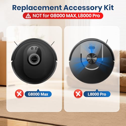 Replacement Accessories Kit for Tikom G8000/G8000 Pro/HONITURE G20/G20 Pro/Laresar Evol 3/3S Robot Vacuum Parts, 2 Main Brush, 6 Side Brushes, 6 Hepa Filters, 6 Mop Pads, 1 Clean Tool