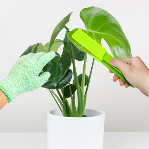 10 Pcs Plants Cleaning Set Plant Leaf Cleaner Leaf Cleaning Tongs with Reusable Microfiber Gloves and Flower Pruning Shears for House Plants,Window Blind