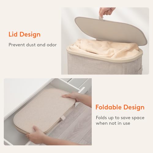 Lifewit Slim Laundry Basket with Lid and Removable Bag, 75L, Beige - color: Beige, size: 75L