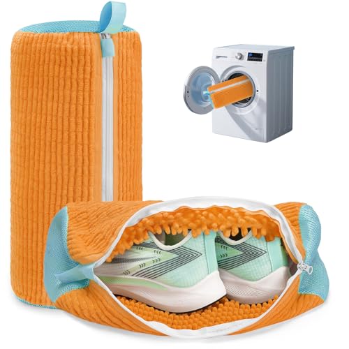 Shoe Washing Machine Bag Laundry Shoe Bag for Washer and Dryer Reusable 2pc Shoe Cleaning Bags for Sneakers 360° Deep Cleaning Machine for All Shoes Types With Self-locking Zipper - color: Light Orange 2Pcs