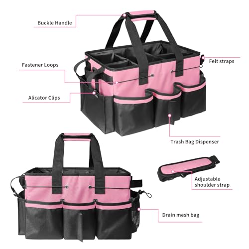 Large Cleaning Caddy Bag-Wearable, Waterproof, Heavy, Duty - color: Pink