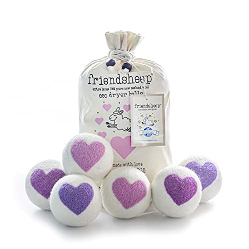 Friendsheep Wool Dryer Balls, Organic Reusable Fabric Softener Alternative for Laundry, Handmade, Fair Trade, Hypoallergenic, Eco-Friendly, Plastic-Free (6 Pack XL – Lovely Day) - color: Pink Purple Hearts, size: 1 Count (Pack of 6)