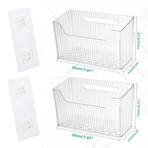 Sinnsally 2 Pack Cabinet Door Organizer,Self Adhesive Lid Organizer Inside Cabinet Storage Boxes,Stackable Hanging Basket Bins Wall Mounted Shower Caddy Holder for Kitchen,Bathroom,Pantry(Clear White) - color: Clear White
