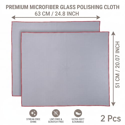 2 Pack Glass Polishing Cloths, 24.8 x 20.1 Inch, Grey