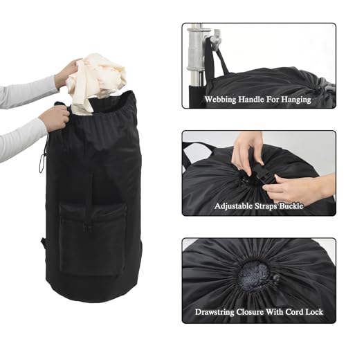 OTraki Laundry Bag Backpack, Portable Travel Dorm Laundry Bag with Adjustable Shoulder Straps, Large Heavy Duty Dirty Clothes Laundry Backpack for College Dorm,Drying Do Not Exceed 176℉ Black - size: 16 x 32 Inch