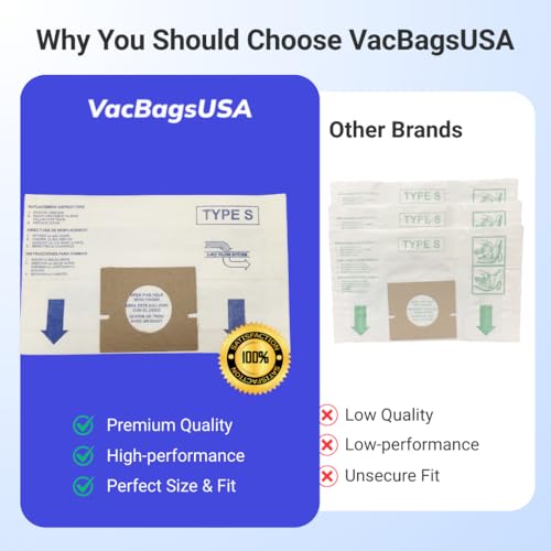 VacBagsUSA Micro-Filtration Vacuum Bags Compatible w Hoover Style S -12pk