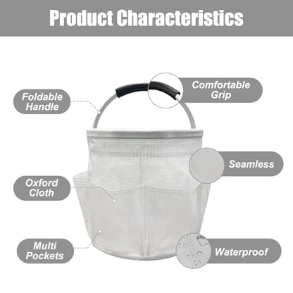 17L Cleaning Caddy with Handle, Foldable Cleaning Supply Caddy with 6 Pockets Cleaning Caddy Bag for Outdoor Camping Garden Harvest Basket Bathroom Storage (Clear) - color: Clear