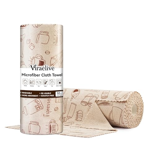 Viraelive Microfiber Cleaning Cloth Roll, 50 Sheets, Barista, 12"x12" - color: Coffeeware