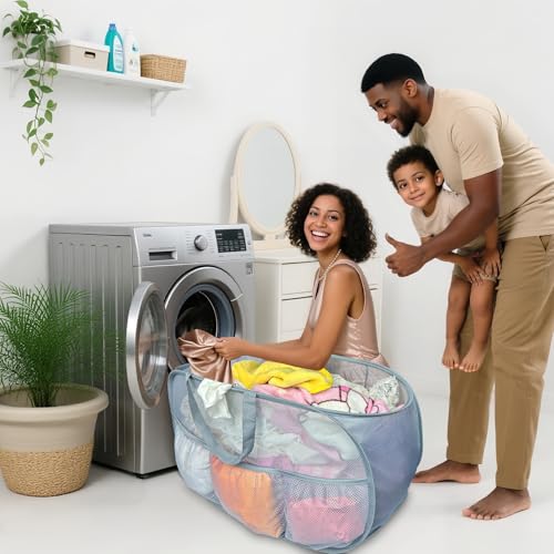 Pop Up Laundry Hamper 2 Pack with Handles & Side Pockets - color: Grey + Grey