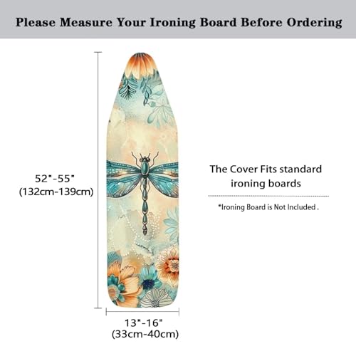Mandala Flower Dragonfly Ironing Board Cover and Pad 15 X 54 Thick Padding with Elastic Edge Ironing Board Pad for Standard Size Boards Table Top Ironing Board Cover Sleeve Brown - color: Dragonfly Mandala Flower