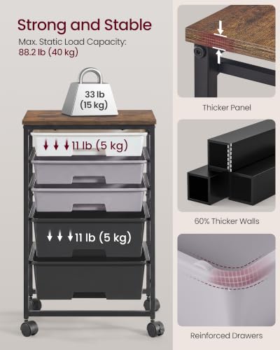 VASAGLE Rolling Cart with Drawers,5 Drawers Storage Cart, Black - color: Black, size: 5 Drawer