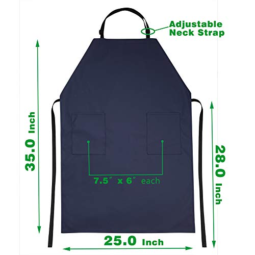 VWELL Waterproof Rubber Vinyl Apron W/ 2 Pockets - Lab Apron for DishWashing,Grooming - color: Blue-with Pockets