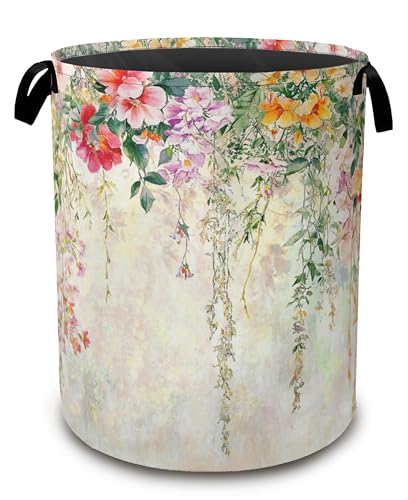 Abstract Colorful Flowers Laundry Basket,Watercolor Painting Collapsible Laundry Baskets with Handles,Waterproof Oxford Cloth Storage Basket 16"x20" for Bathroom/Bedroom/Dormitories - color: Abstract Colorful Flowers,Watercolor Painting