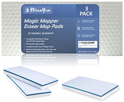 Magic Mopper Sponge Eraser Mop Pad, Compatible Fit Bona & 18" Mops - style: Eraser Mop Pads for Bona and 18” Wet Spray Mops