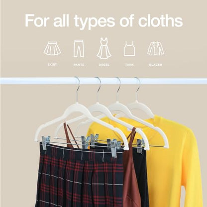 Home-it 10 Pack Velvet Hangers with Clips - Ivory Pants & Skirt Hangers - Ultra Thin No Slip Space-Saving for Pants, Skirts, Coats, Dresses, Tank Tops, Clothes - color: Ivory