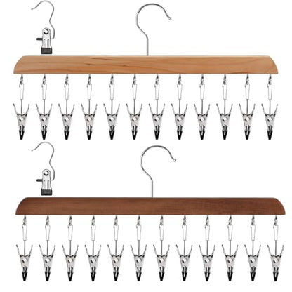 Legging Organizer for Closet 2 Pack, Wood Yoga Pants Hangers 24 Clips （V+W） - color: Wood Walnut Colour