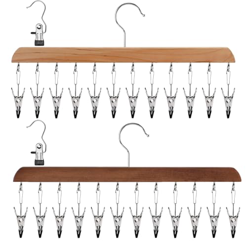 Legging Organizer for Closet 2 Pack, Wood Yoga Pants Hangers 24 Clips （V+W） - color: Wood Walnut Colour
