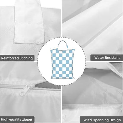 blue and white checkerboard plaid 2-Pack Travel Laundry Bags for Dirty Clothes- Large Waterproof Laundry Tote, Wet & Dry Use, Reusable Foldable Carry Handles for Vacation, Gym & Dorm - color: Blue And Whitecheckerboard Plaid