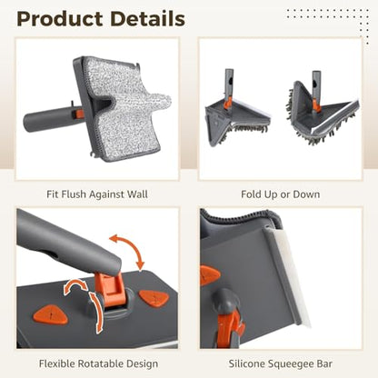 Wall Cleaner Mop, Ceiling Mop with 80 in Long Handle, 2-in-1 Triangle and Rectangle Cleaning Head with Squeegee, Cleaner Tool with 11 Washable Pads for Walls Ceilings Windows Floors