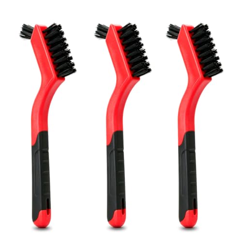 Nylon Brush for Cleaning,3 Pack Small Cleaning Brush Set,Stiff Nylon Brush for Tight Spaces,Car Detailing & Tire Scrub,Hard Bristle Scrub Brushes for Kitchen Grout,Bathroom & Garage