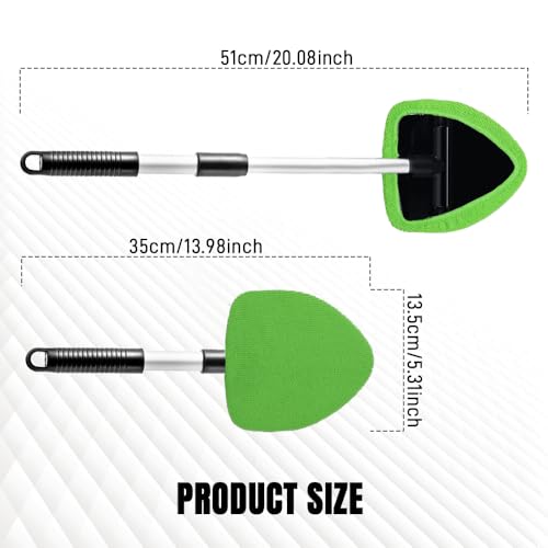 Windshield Cleaner Tool, Windshield Cleaning Tool, Car Window Detailing Cleaning Kit with Extendable Handle and Reusable Microfiber Pads, Auto Glass Wiper Brush for Car Office Home (Green) - color: Green-1