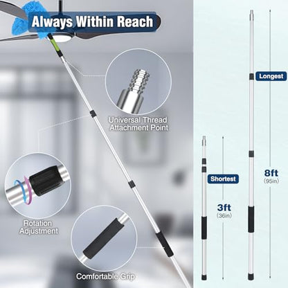 15FT Window Cleaning Kit, 3-8FT Telescoping Extension Pole - size: 3-8ft