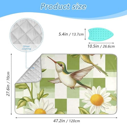 Ironing Mat Portable Ironing Pad Ironing Blanket for Table Top Heat Resistance Double-Side Using Travel Large 47.2 x 27.6 Inch Foldable Lightweight Checkered Green and White Hummingbirds - color: Checkered Green and White Hummingbirds Daisy
