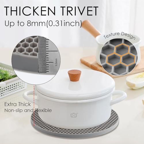Silicone Trivet Mats, Silicone Pot Holders for Hot Pots and Pans, Heat Resistant Counter Mats for Tables, Countertops, Spoon Rest and Large Coasters, 4 Pack Gray Trivets for Hot Dishes - color: 01 Light Gray, size: 7x7in