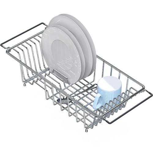 Simple Houseware Stainless Over Sink Counter Top Dish Drainer Drying Rack - color: Chrome, size: Medium