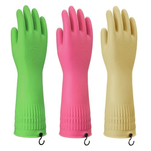 Rubber Gloves for Cleaning – 3 Pairs Reusable Gloves for Dishwashing, Kitchen and Household Tasks, 15-Inch Long (With Hook, Medium (Fits Small Hands)) - size: Medium (Fits Small Hands), style: With Hook