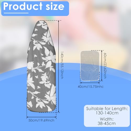 Ironing Board Cover 20" x 55" Extra Wide Thick Padding Fits Most Ironing Boards , Non-Stick, Scorch & Stain Resistant, Easy Install Elastic Edge, Bonus Heat Resistant Ironing Mesh Press Cloth for Home