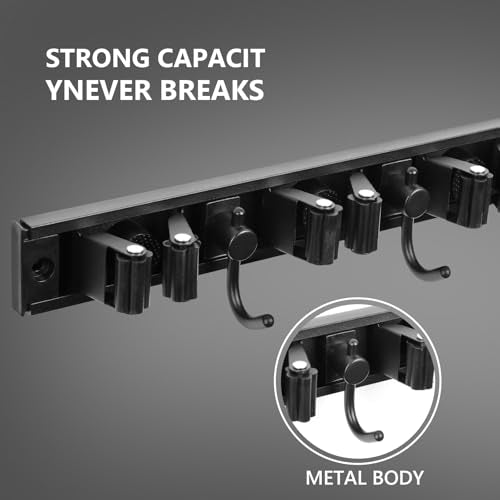 YA MI Mop holder broom holder ，3 hooks in 3 positions