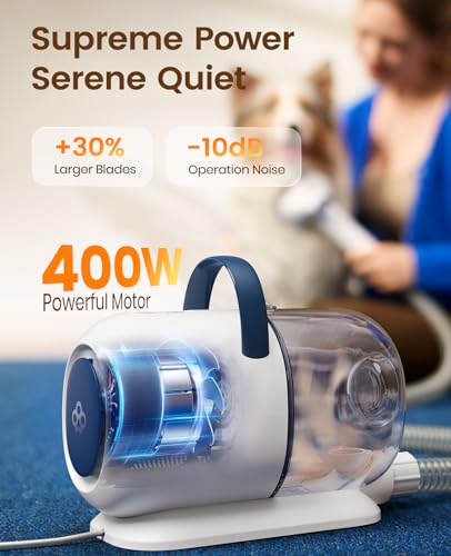 oneisall Dog Grooming Vacuum - 15000Pa Suction, Captures 99% Pet Hair to Reduce Shedding, Dog Grooming Clippers & Quiet Brush (≤59dB) with 4 Accessories, 2L Dust Canister for Home Cleaning - color: Blue