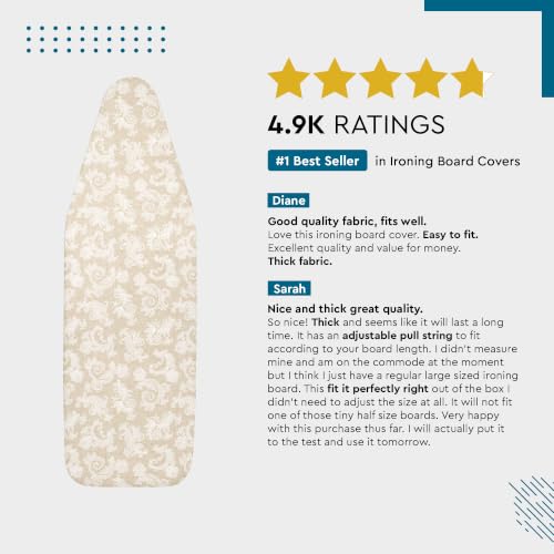 Encasa XO Ironing Board Cover and Pad, Large, 54"x15" - Beige - color: Beige, size: Large