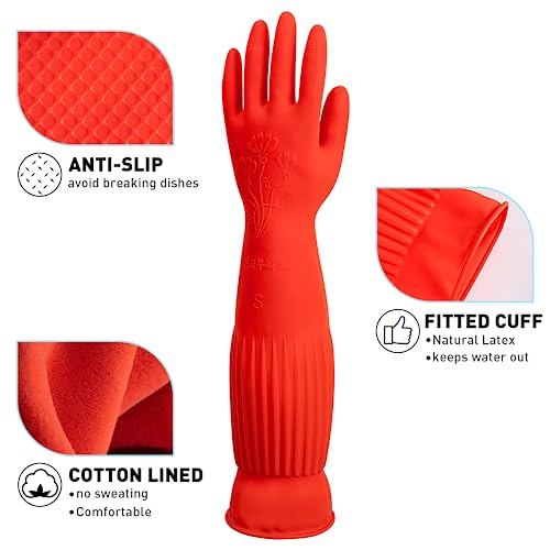 ThxToms 17" Rubber Dishwashing Gloves, Cotton Lined Kitchen Gloves, 2 Pairs - size: Medium (Pack of 4)