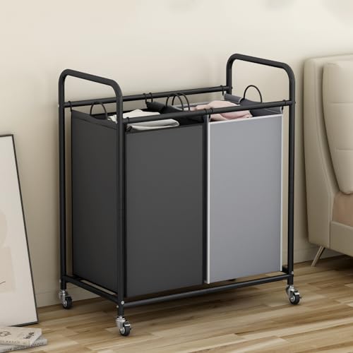 SUOERNUO Laundry Hamper with Lockable Wheels and 2 Removable Bags - color: Black+Grey