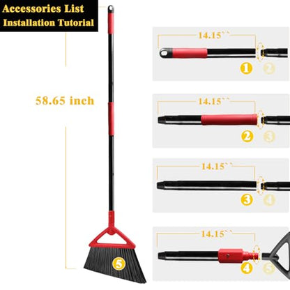 Heavy Duty Broom of Outdoor and Indoor, 4 Packs Upgraded Commercial Angle Brooms, Perfect Red Broom of House,Kitchen, Garage, Courtyard, Concrete - color: Red *4p