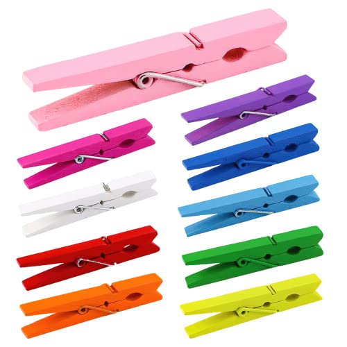 10 Colored Wooden Clothespins 50 PCS, 2.9 Inch Heavy Duty Clothes Pins
