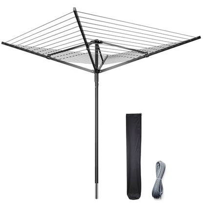 Enayplon 4-Arm Umbrella Clothes Drying Rack, 164 FT Rotary Outdoor Clothesline, Height Adjustable Foldable Laundry Dryer with Ground Spike & Waterproof Protective Cover for Backyard Patio Garden