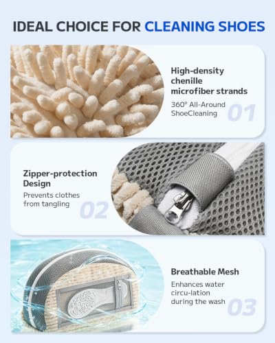 Shoe Washing Bag, Laundry Shoe Bag for Washer and Dryer, Sneaker Cleaning Protection Bag for Tennis, Casual, Athletic Shoes, with Mesh Pocket for Insoles, Self-Locking Zipper (Beige 2Pcs) - color: Beige