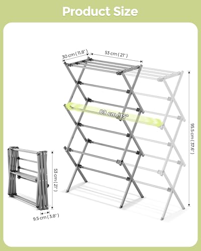 APEXCHASER 3-Tier Foldable Clothes Drying Rack, 37.6" H, Grey/Black - color: Grey/Black, size: 3-Tier