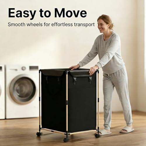 Large Laundry Basket with Wheels, 2-Section Rolling Laundry Basket, 150L