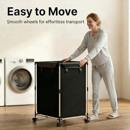Large Laundry Basket with Wheels, 2-Section Rolling Laundry Basket, 150L