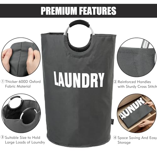 DOKEHOM 160L XX-Large Laundry Basket Bag, Collapsible Hamper, Dark Grey - color: Dark Grey, size: 160L