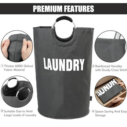 DOKEHOM 160L XX-Large Laundry Basket Bag, Collapsible Hamper, Dark Grey - color: Dark Grey, size: 160L